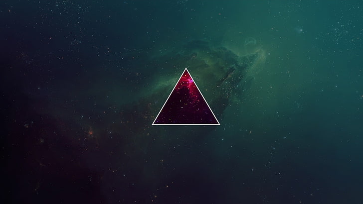 red and green triangular wallpaper, space, triangle, night, star - space
