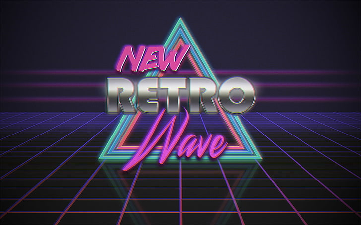 Retro style, neon, vintage, digital art, 1980s, synthwave, typography