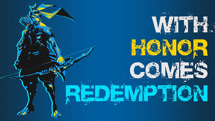 text overlay with blue background, Overwatch, Hanzo (Overwatch), HD wallpaper