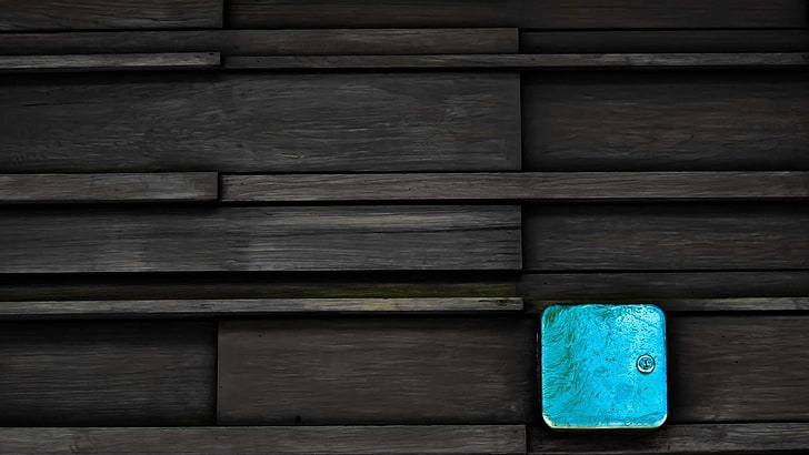 simple, wood, wooden surface, black, blue, texture, cyan, lock, HD wallpaper