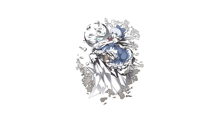 white and black floral decor, anime, Cirno, Touhou, wings, ice