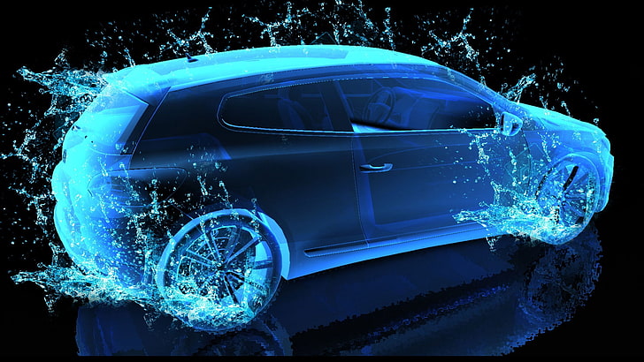 blue 3-door hatchback, cars, lights, neon, land Vehicle, speed, HD wallpaper