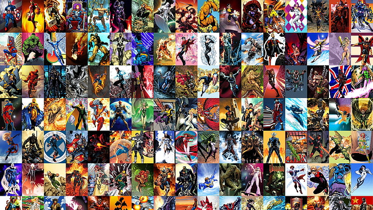 Super Heroes collage, Marvel Comics, artwork, superhero, illustration