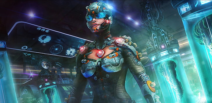 cyborg illustration, science fiction, artwork, futuristic, night, HD wallpaper