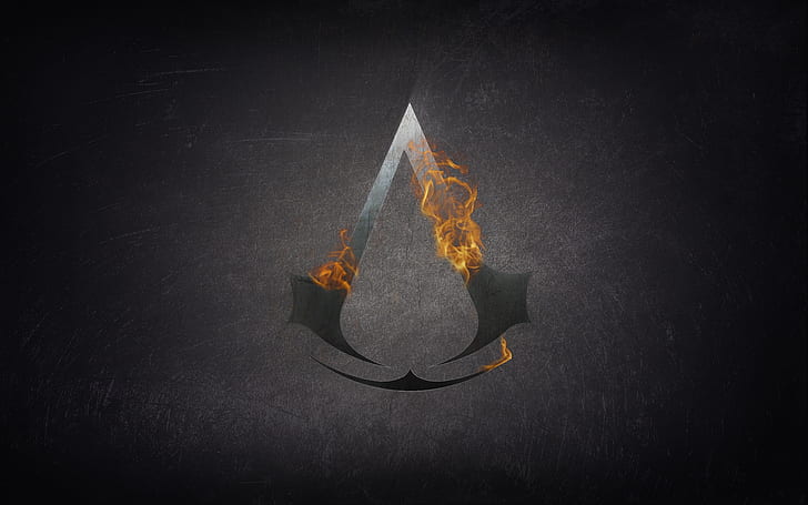 assassins creed, assassins symbol, background, graphics, fire