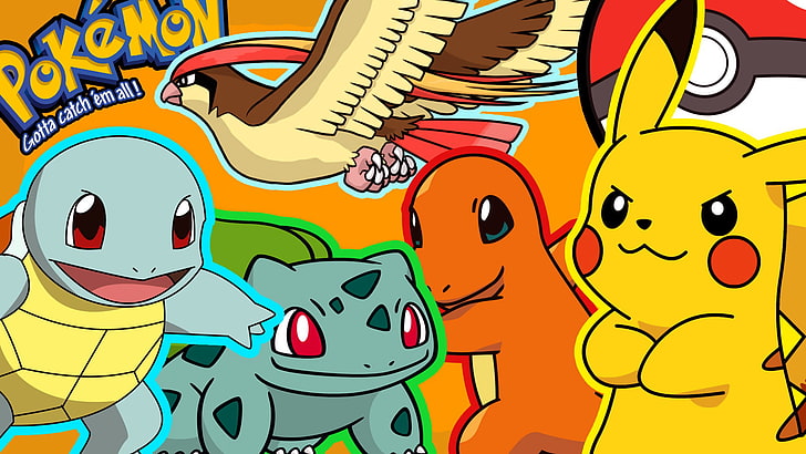 Pokemon character digital wallpaper, Pikachu, bulbasaur, squirtle