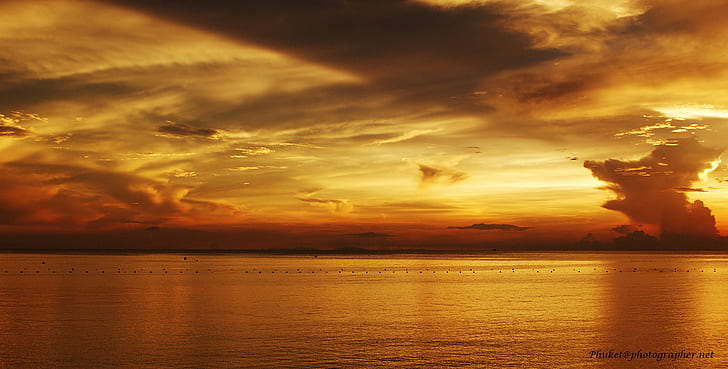 sunset over calm body of water, sunrise, thailand, ocean  sea, HD wallpaper