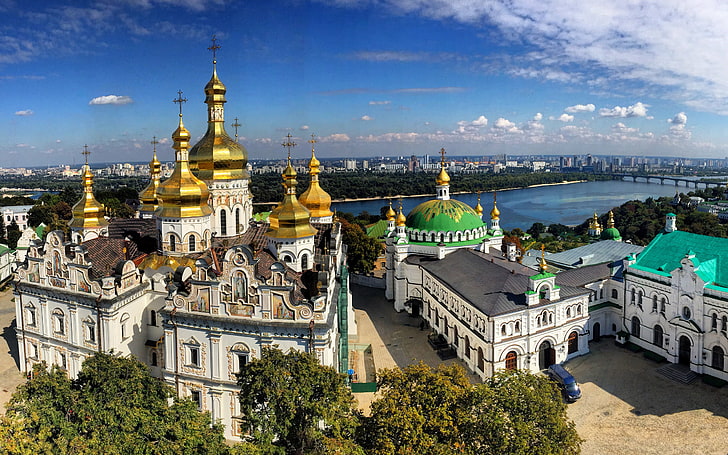 Ukraine, city, river, church, Kyiv, building exterior, built structure