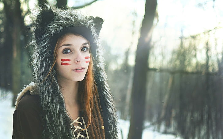 Body Paint, Fennek Suicide, forest, hat, Hoods, Looking At Viewer