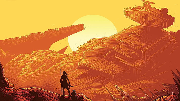 orange spaceship wallpaper, Star Wars: The Force Awakens, Jedi