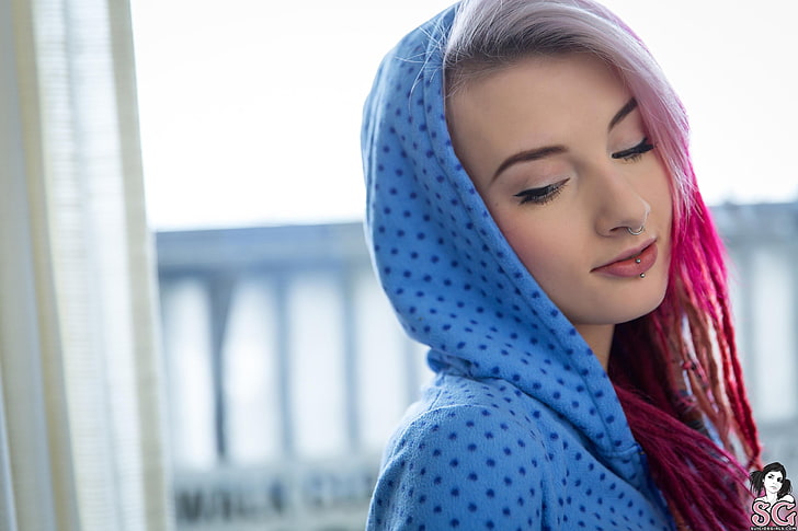 women, Suicide Girls, pink hair, hood, Stormyent Suicide, one person, HD wallpaper
