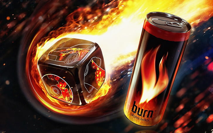 Burn Energy Drink, flame, fire, energyzing, dose, HD wallpaper