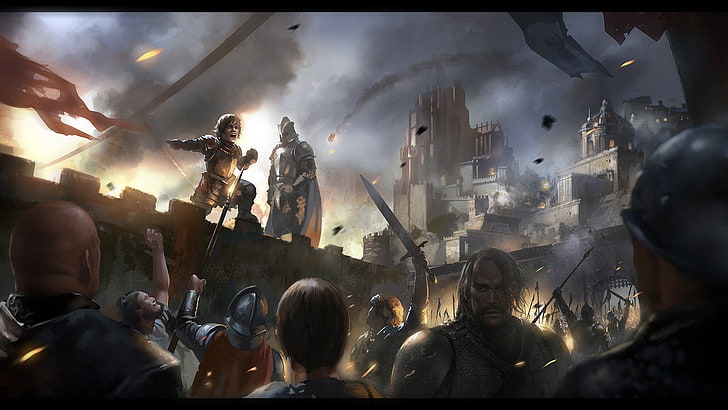 Game of Thrones Tyrion Lannister leading army against invasion of Baratheon in Kings Landing digital wallpaper