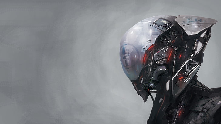 black and gray robot head, digital art, artwork, android robot