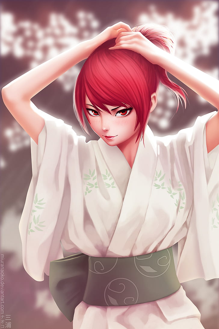 Hd Wallpaper Anime Anime Girls Short Hair Redhead Red Eyes Kimono 