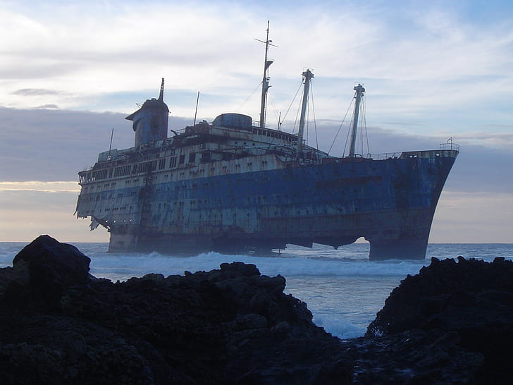 shipwreck, sea, vehicle, HD wallpaper