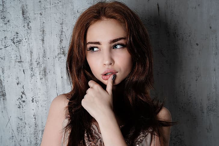 girl, face, background, hair, hand, portrait, Daria Klepikova, HD wallpaper
