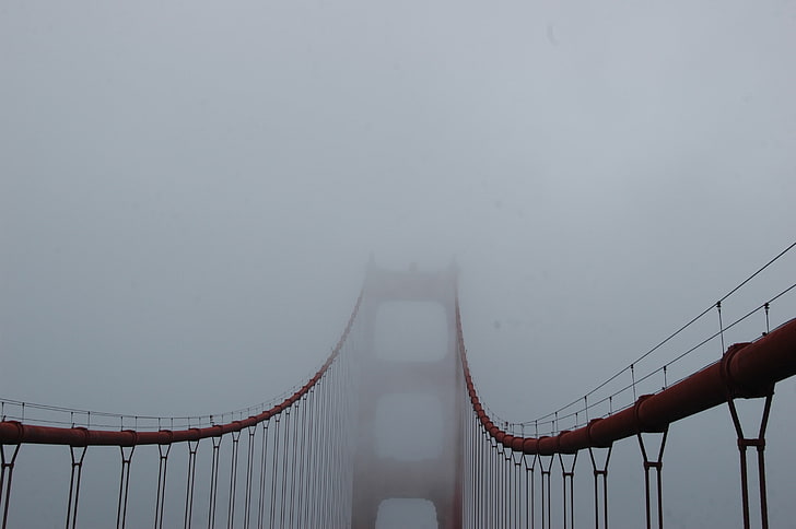 brown footbridge, mist, Golden Gate Bridge, fog, connection, bridge - man made structure, HD wallpaper