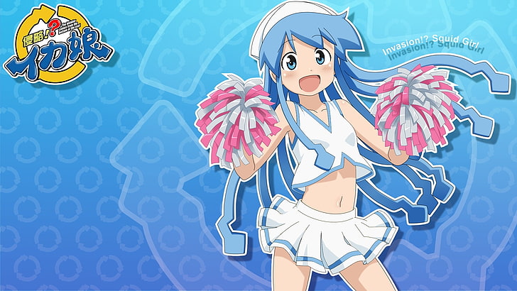 Shinryaku! Ika Musume, squid girl, blue hair, Anime, women, HD wallpaper