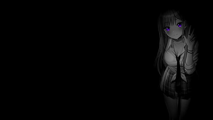 selective coloring, anime girls, monochrome, simple background, HD wallpaper