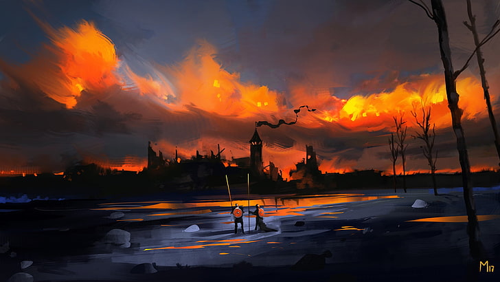 Dominik Mayer, fantasy art, orange color, sunset, sky, cloud - sky