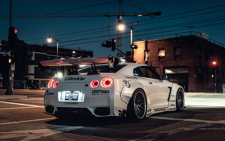 Nissan GT-R white supercar back view, white coupe