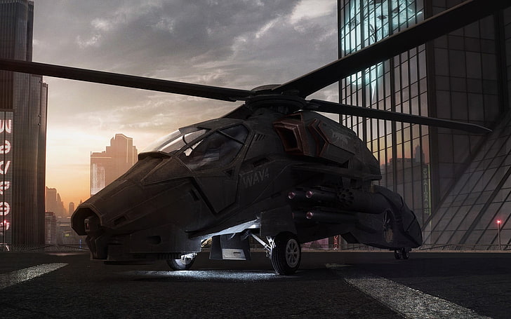 grey helicopter, digital art, helicopters, futuristic, vehicle, HD wallpaper
