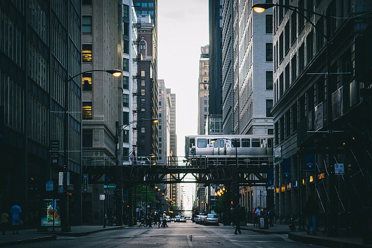 metro, vehicle, Chicago, street, cityscape, train, vignette