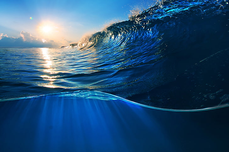HD wallpaper: untitled, sea, water, nature, Sun, waves, cyan, blue ...