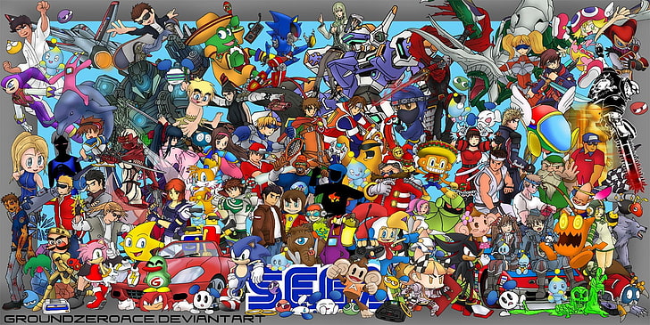 Sega, video games, crossover, multi colored, large group of objects