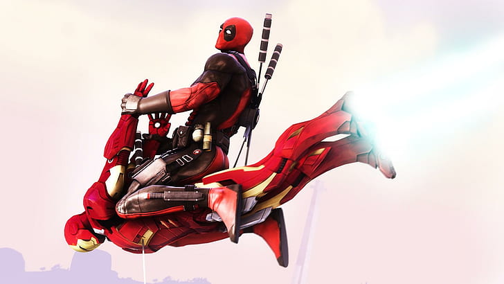 HD wallpaper: Deadpool flying on Iron Man, deadpool and iron man animation  | Wallpaper Flare