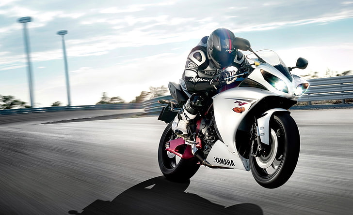 Yamaha YZF-R1, white sport bike wallpaper, Motorcycles, transportation
