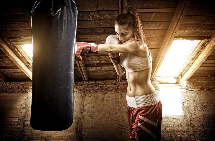 abs, bag, belly, body, boxing, fitness, girl, gloves, gym, model, HD wallpaper