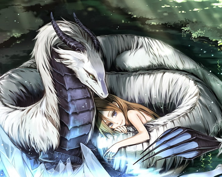 dragon, fantasy art, anime girls, blond hair, young women, real people