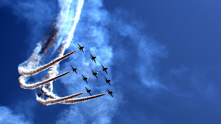 Air show, festival, planes, smoke, blue sky, HD wallpaper
