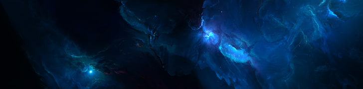 Atlantis Labyrinth Nebula, blue and black abstract digital wallpaper