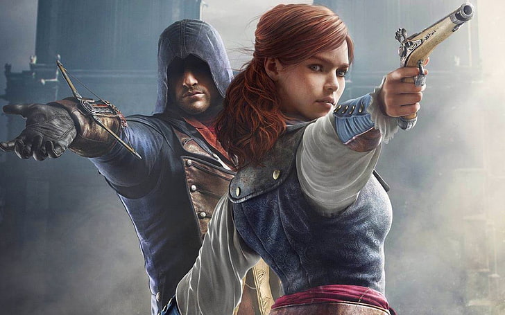 male and female characters wallpaper, Assassin's Creed:  Unity