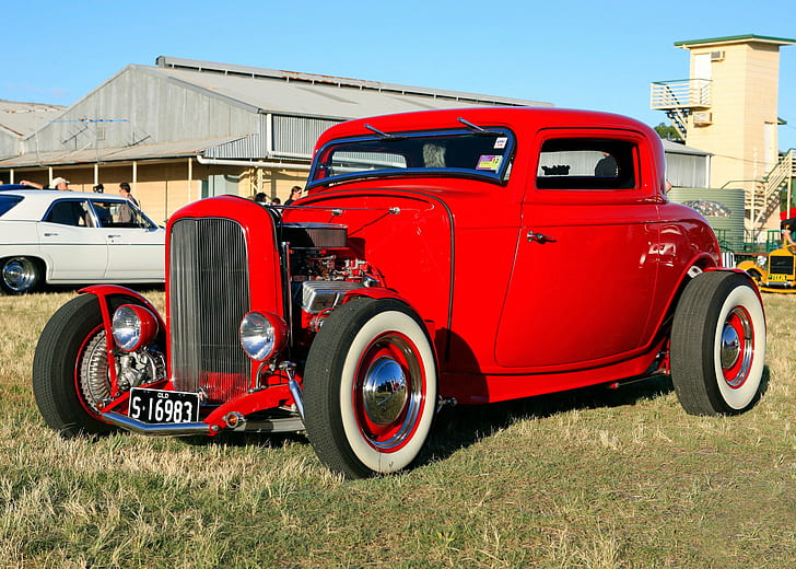 1932, coupe, ford, hot, race, red, retro, rods