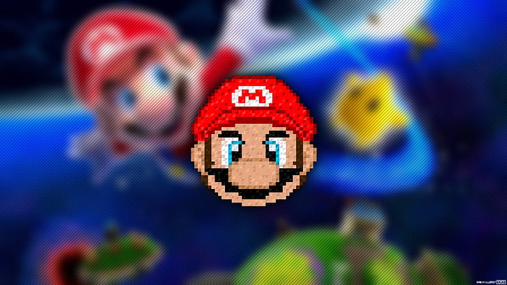 Super Mario illustration, pixel art, Trixel, pixels, video games