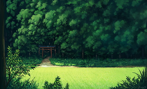 HD wallpaper: anime landscape, forest, trees, grass, path, scenic, plant |  Wallpaper Flare
