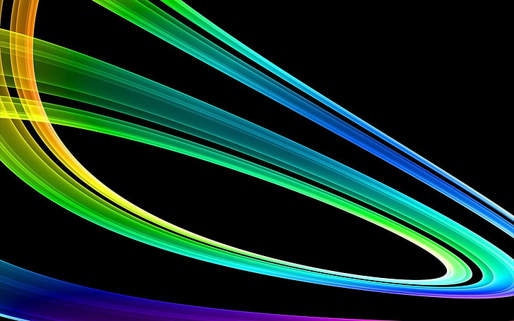 green and purple neon lights, abstract, shapes, lines, black background, HD wallpaper