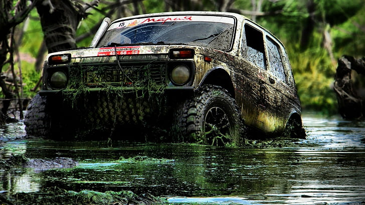 Truck Off Road Swamp Water HD, cars