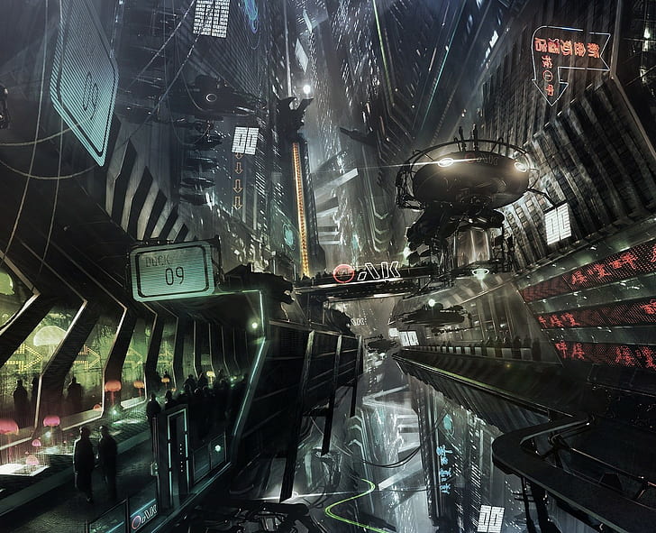 black train and aircraft digital wallpaper, cyberpunk, architecture