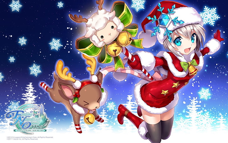 anime, Santa costume, Christmas, Finding Neverland Online, sky, HD wallpaper