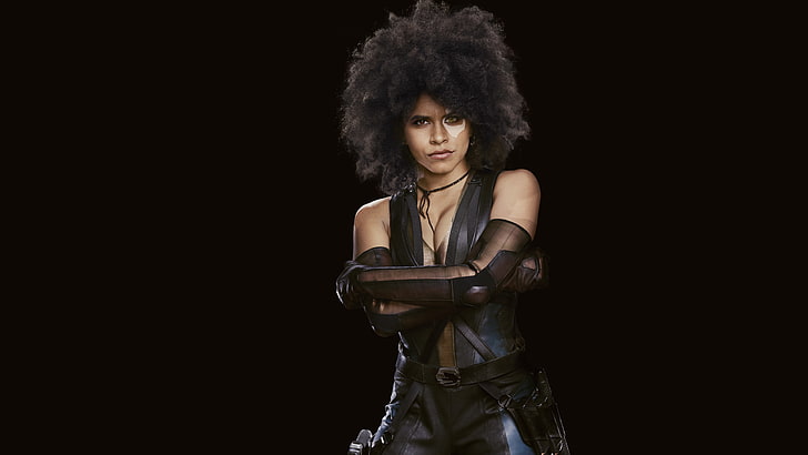 Zazie Beetz as Domino 4K 8K, black background, one person, studio shot