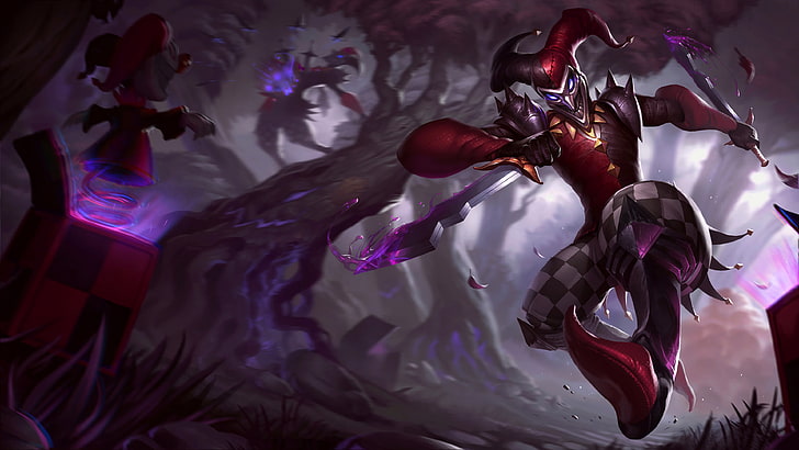 Shaco The Demon Jester Assassin Abilities Deceive Two Shiv Poison Jack In The Box League Of Legends Art Wallpaper Hd 3840×2160, HD wallpaper