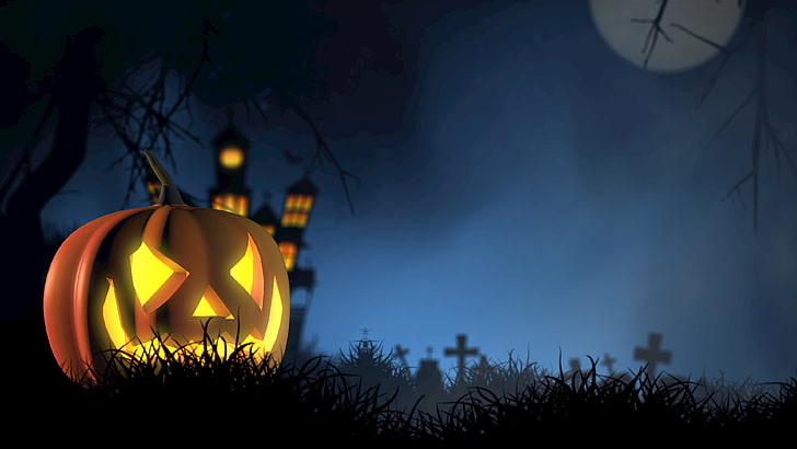 halloween, pumpkin, spooky, face, autumn, illuminated, night, HD wallpaper