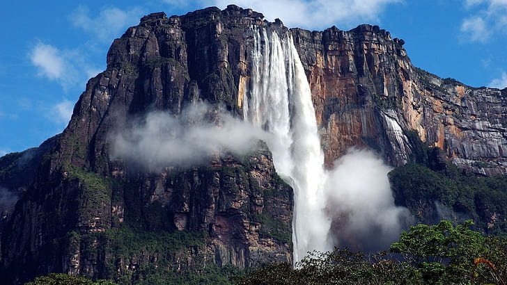 angel falls venezuela waterfall nature landscape mountain rock, HD wallpaper