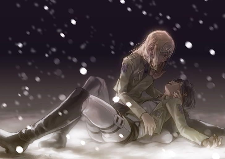 Anime, Attack On Titan, Black Hair, Blonde, Boots, Crying, Girl