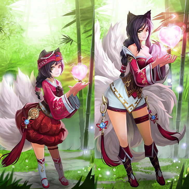 Ahri from League of Legends illustration, child, females, childhood, HD wallpaper